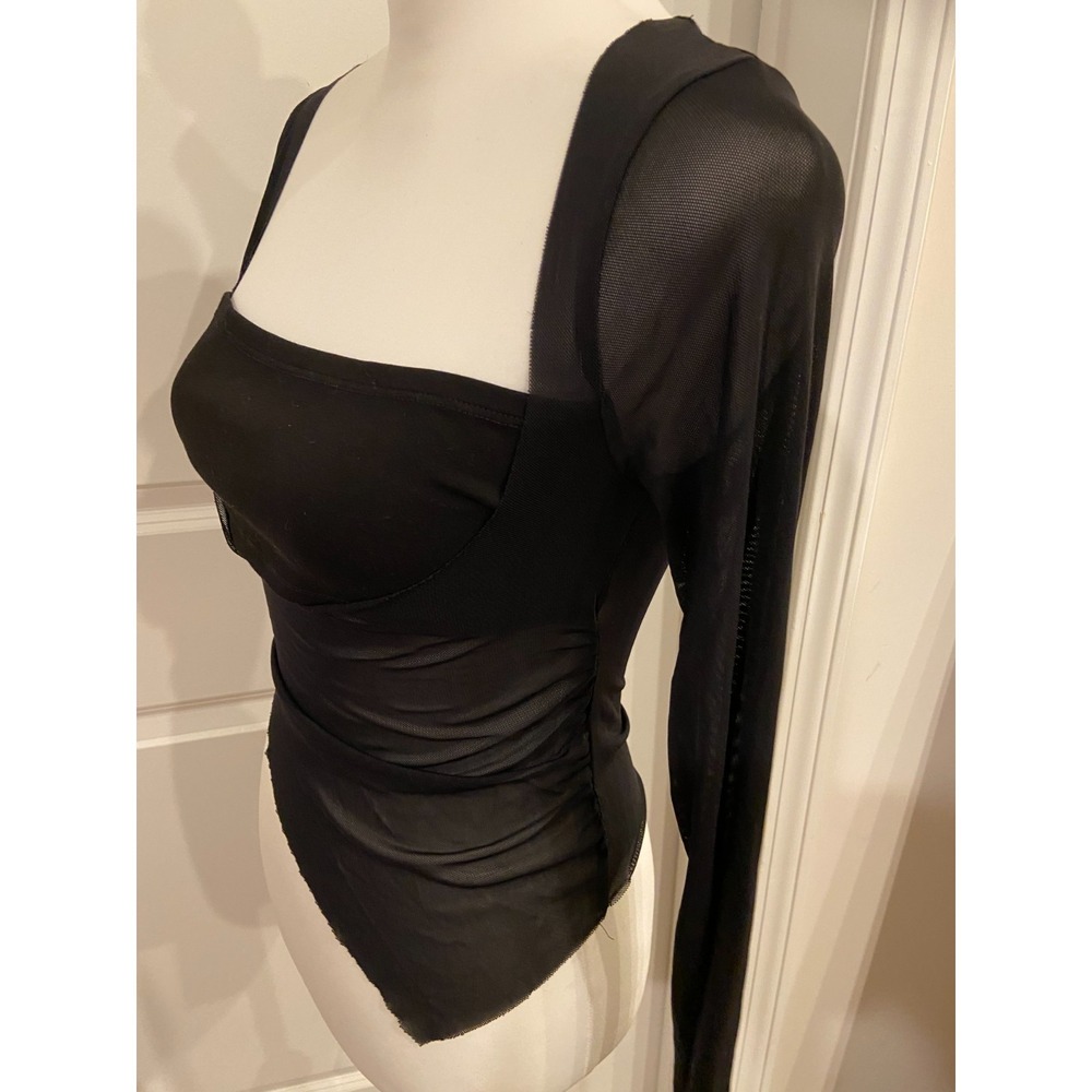 White Fox Boutique Black Sheer Mesh Bias Cut Whimsigoth Sexy Womens Top sz M - Picture 4 of 5